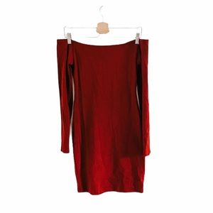 Long Sleeve Red Off The Shoulder Bodycon Dress